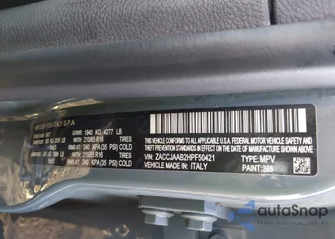 2017 Jeep Renegade Sport Fwd from USA, damaged, VIN ZACCJAAB2HPF50421